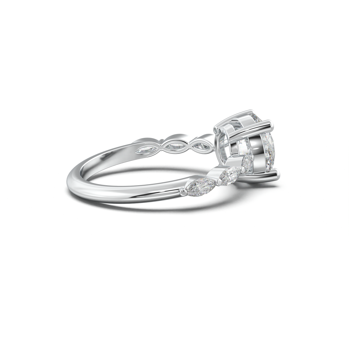 Round Marquise Side-Stone Engagement Ring