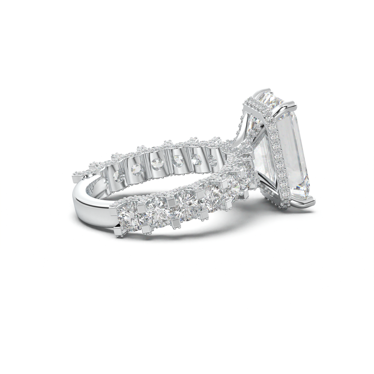 Emerald Diamond Band Engagement Ring