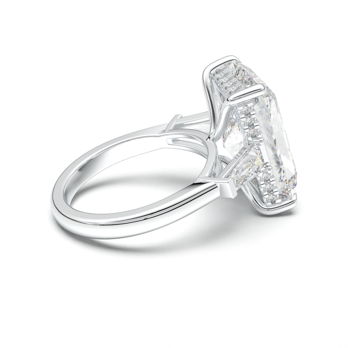 Radiant Baguette Hidden Halo Engagement Ring
