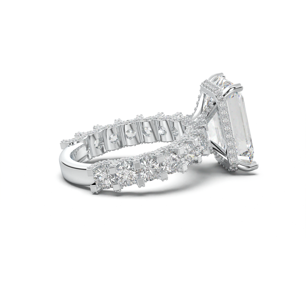 Emerald Diamond Band Engagement Ring