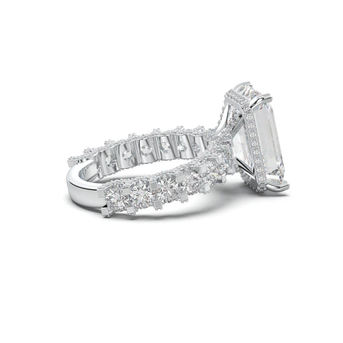 Emerald Diamond Band Engagement Ring