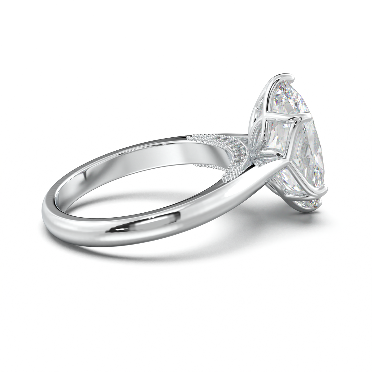 Oval Tulip Setting Hidden bridge Halo Engagement Ring