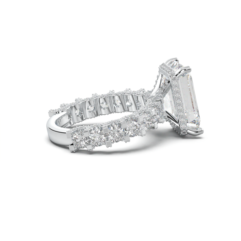 Emerald Diamond Band Engagement Ring