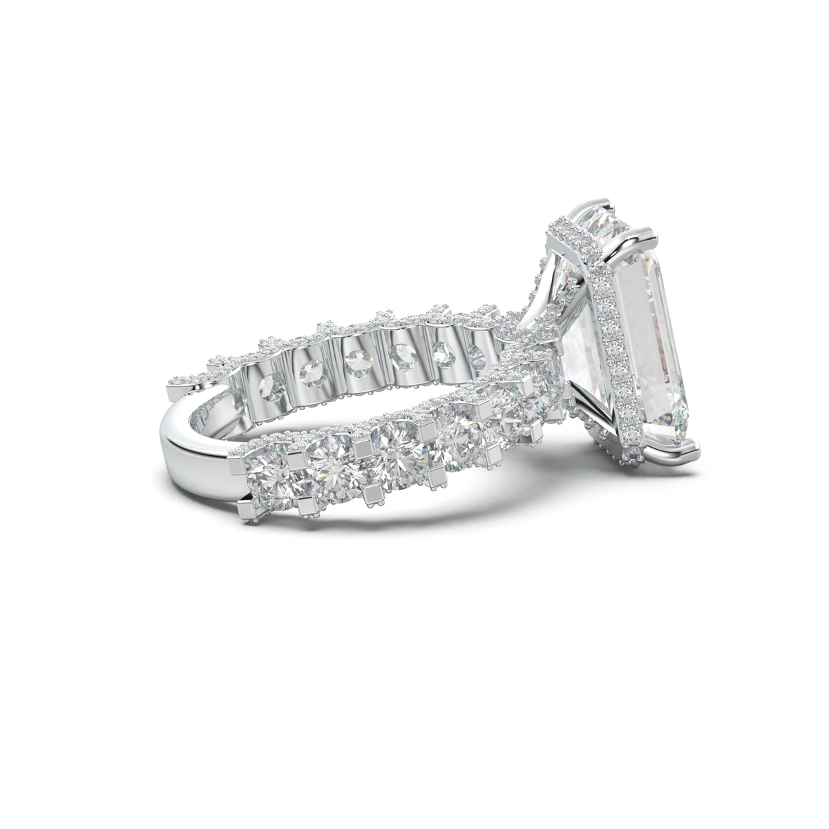 Emerald Diamond Band Engagement Ring