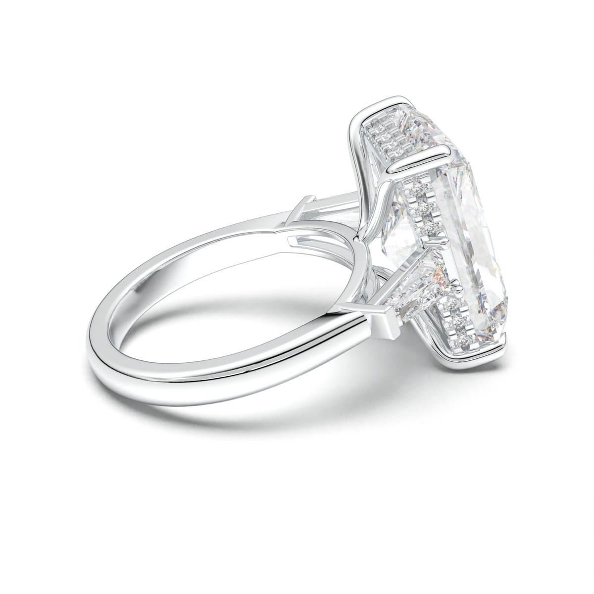 Radiant Baguette Hidden Halo Engagement Ring