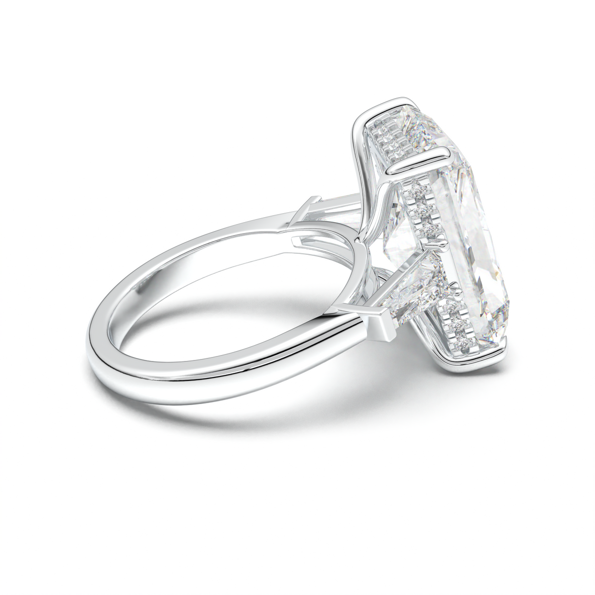 Radiant Baguette Hidden Halo Engagement Ring