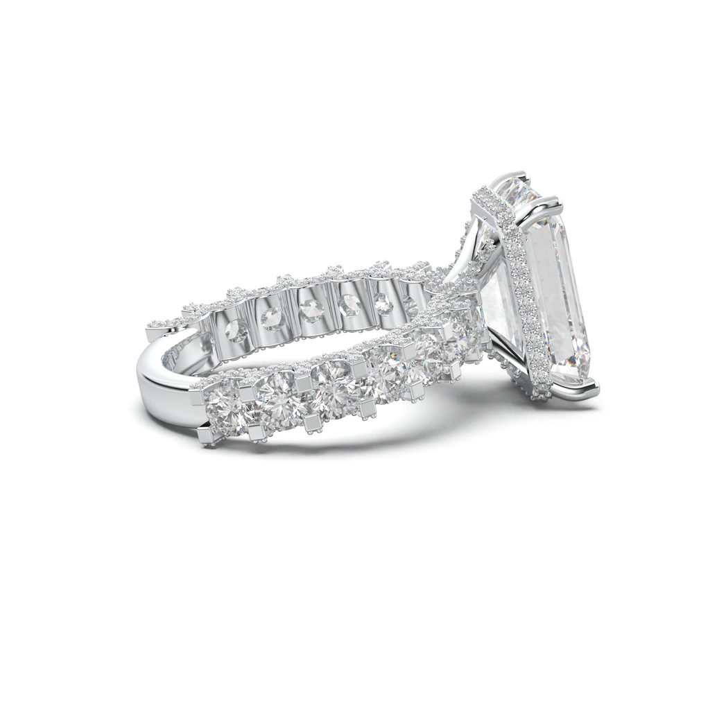 Emerald Diamond Band Engagement Ring