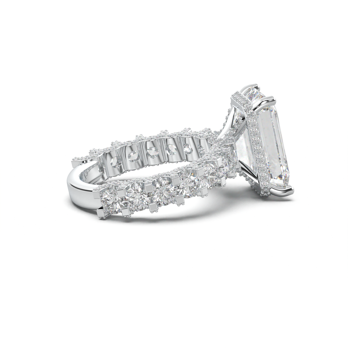 Emerald Diamond Band Engagement Ring