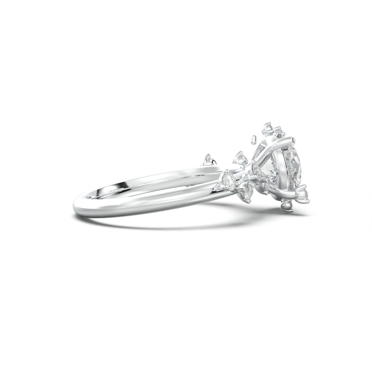 Round Botanical Accent Engagement Ring