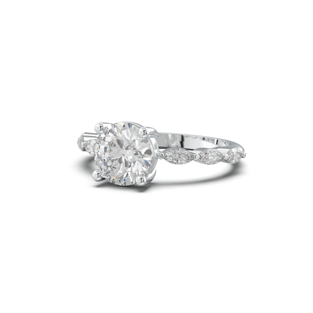 Round Marquise Side-Stone Engagement Ring