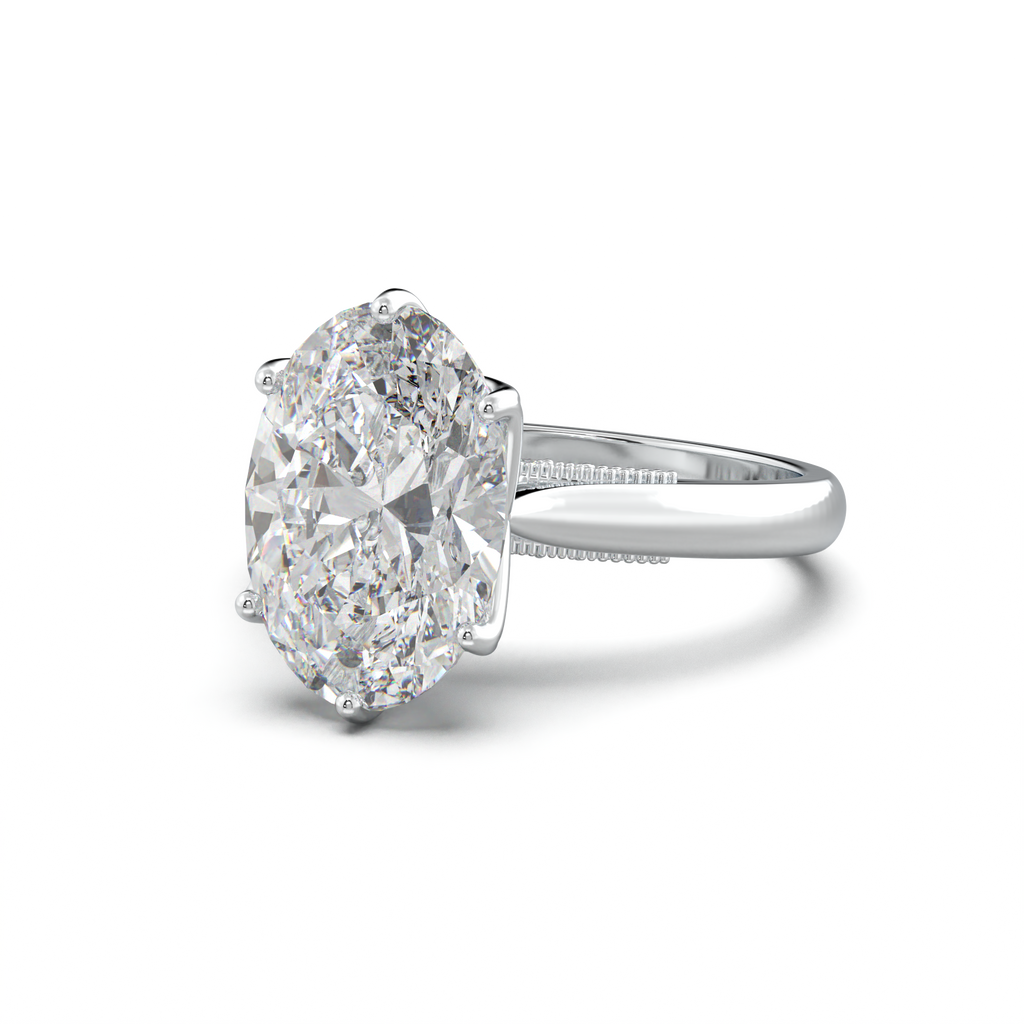 Oval Tulip Setting Hidden bridge Halo Engagement Ring