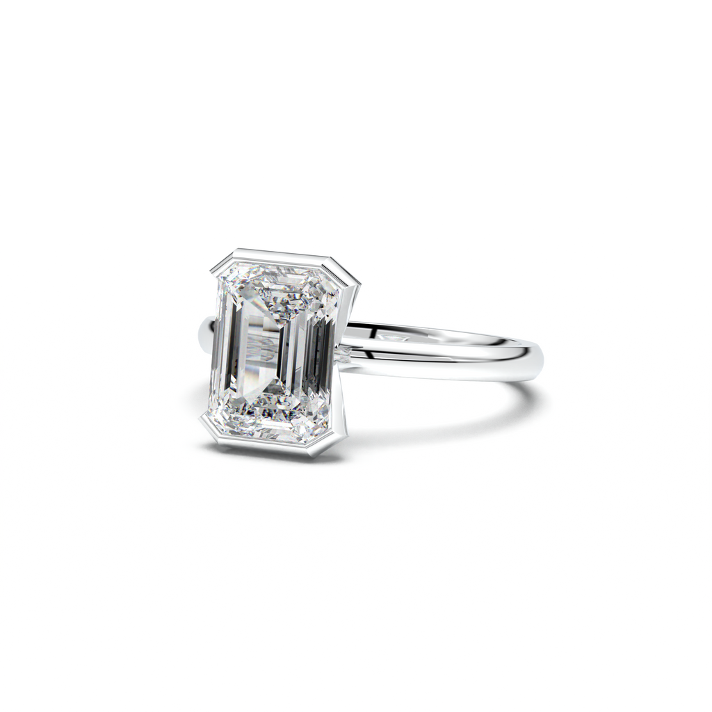 Emerald Cut Half-Bezel Engagement Ring