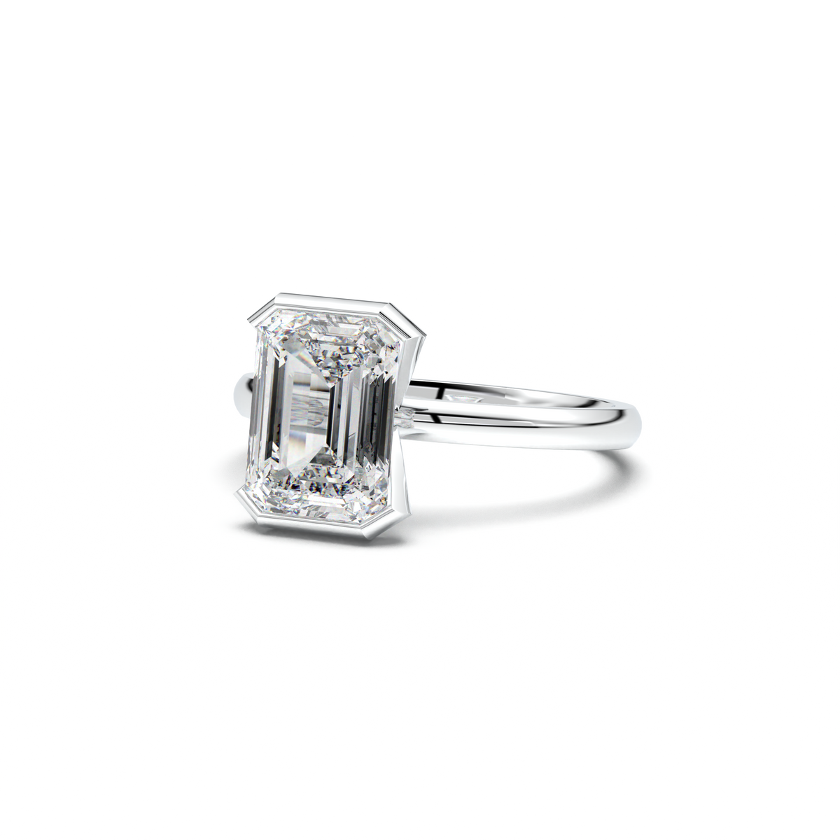 Emerald Cut Half-Bezel Engagement Ring