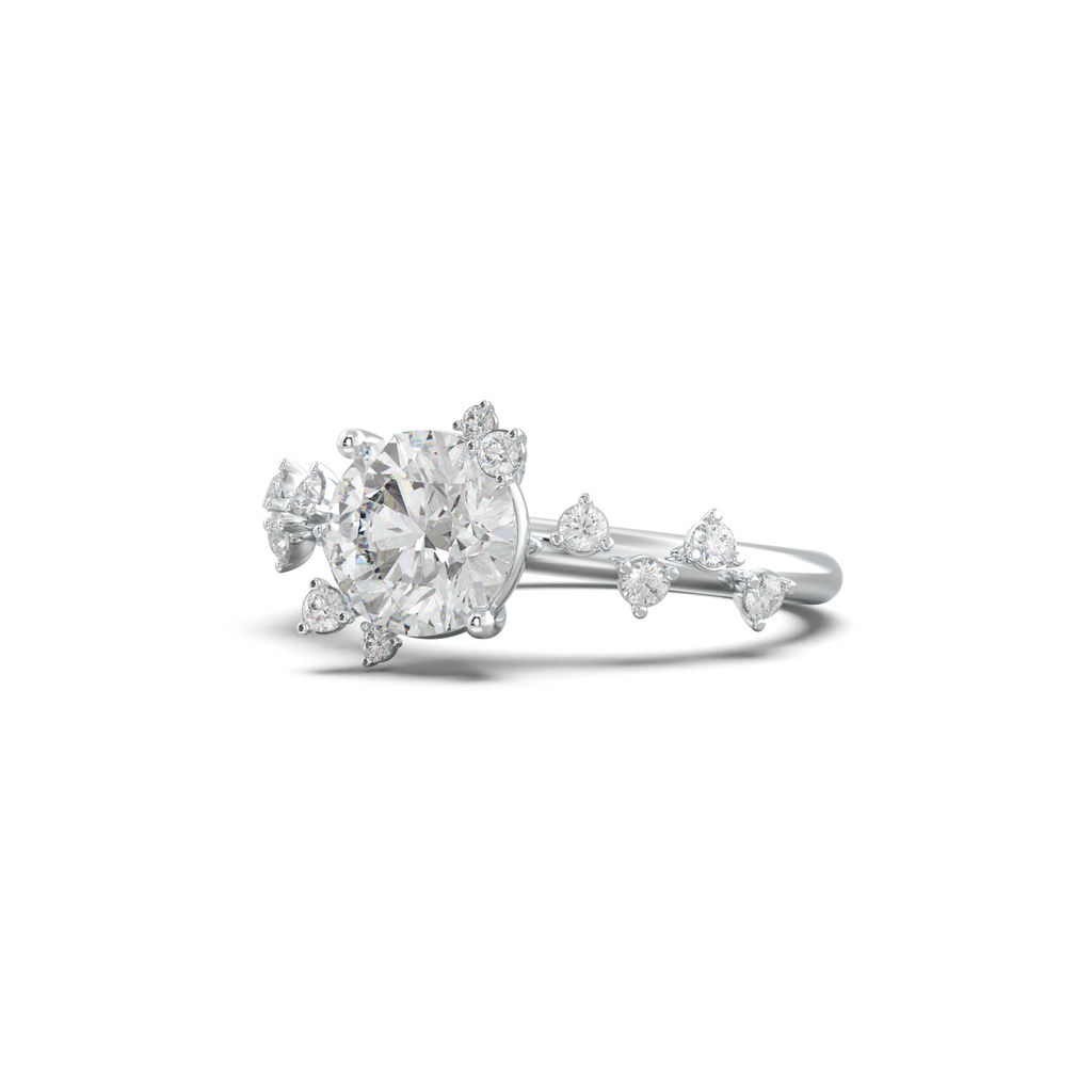 Round Botanical Accent Engagement Ring