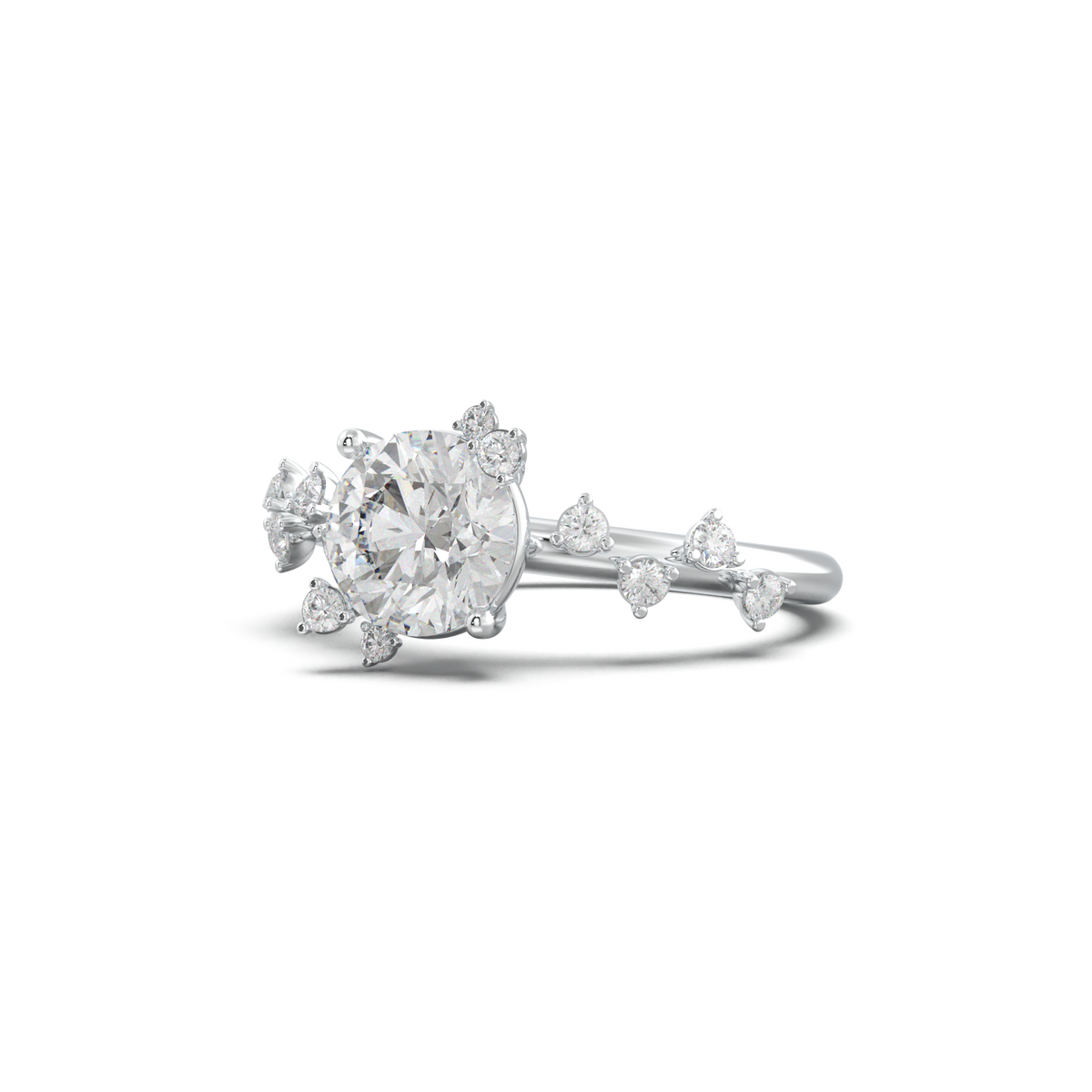 Round Botanical Accent Engagement Ring