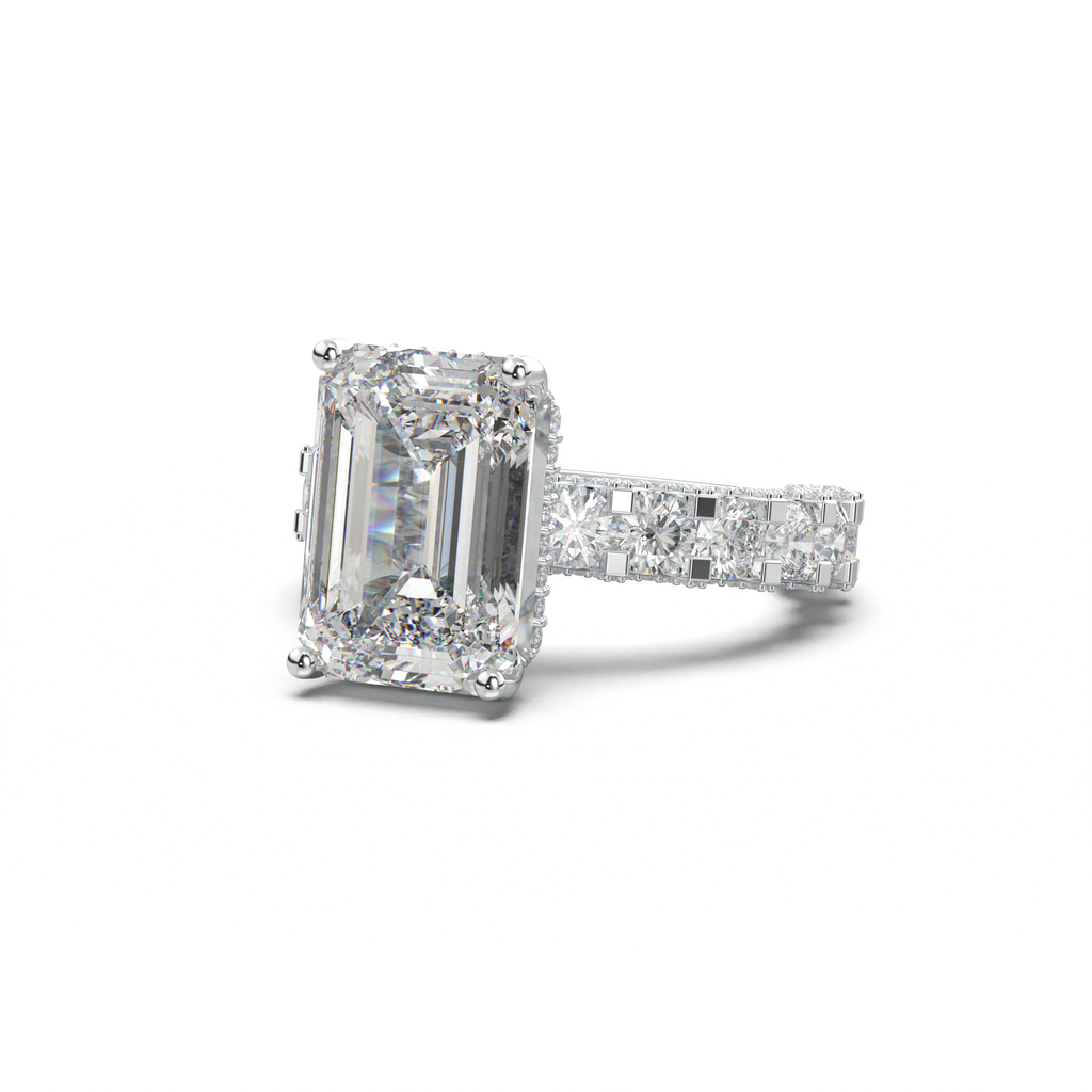 Emerald Diamond Band Engagement Ring
