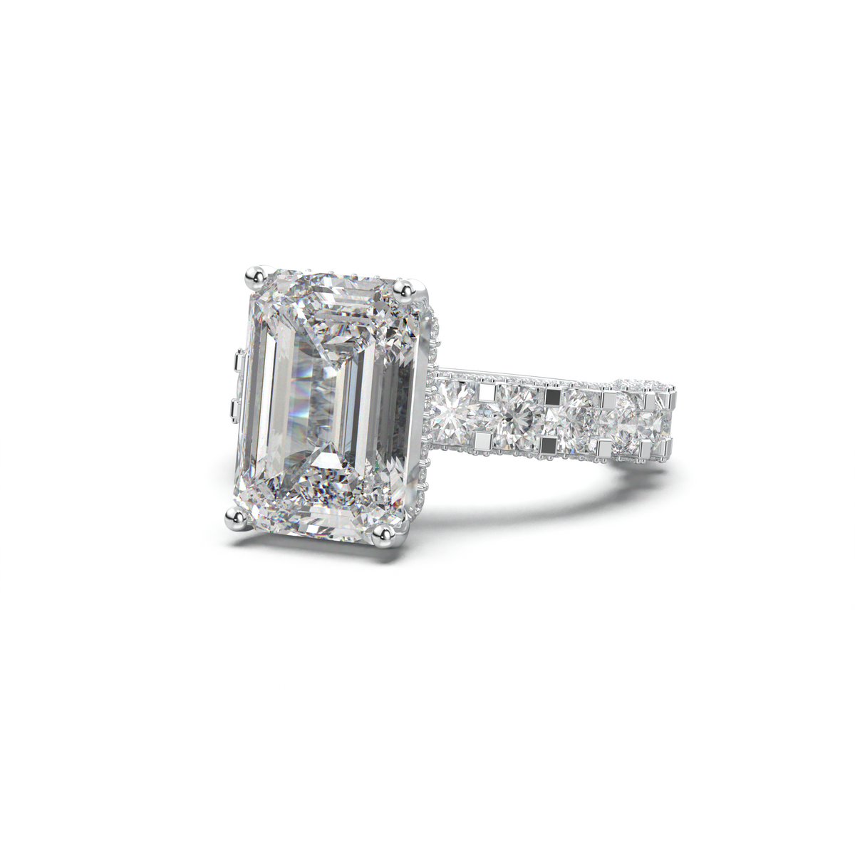 Emerald Diamond Band Engagement Ring
