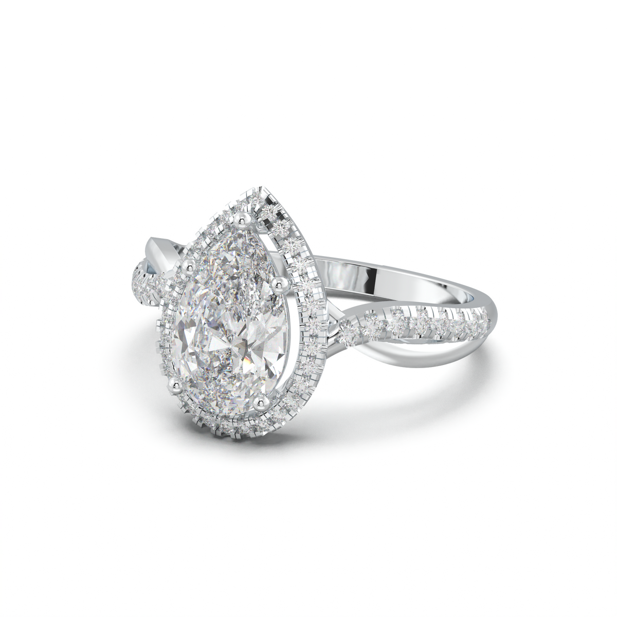Pear Halo Twisted Pavé Engagement Ring
