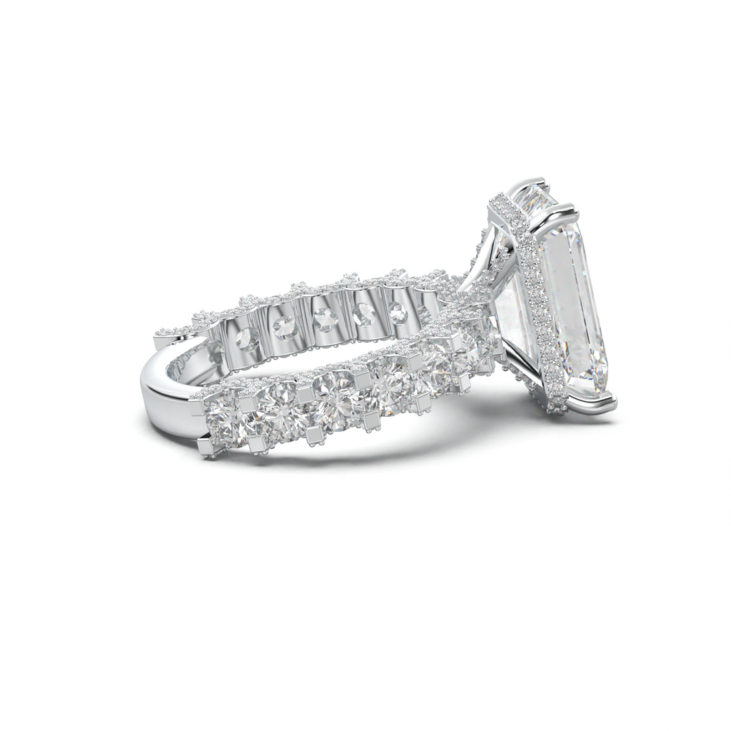 Emerald Diamond Band Engagement Ring