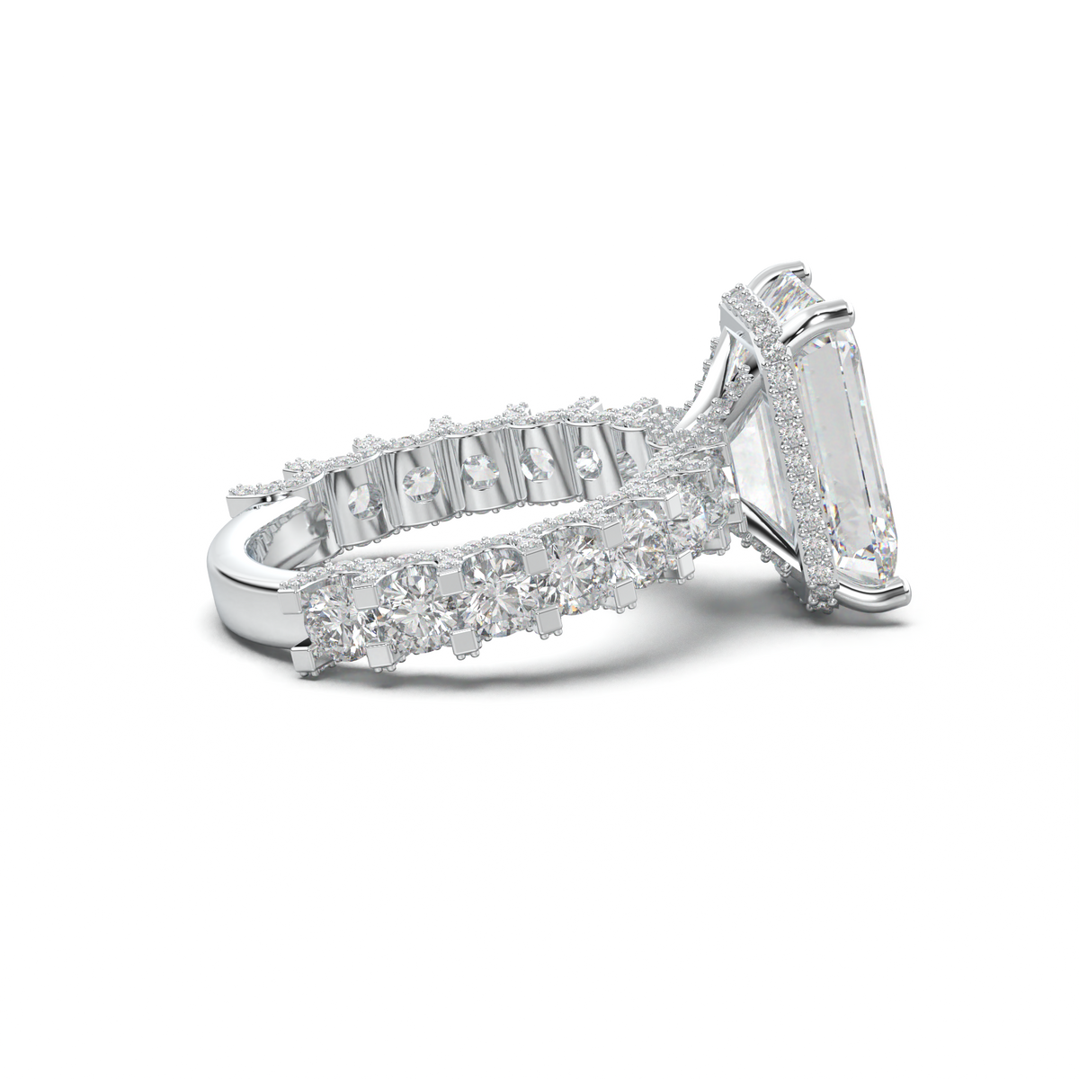 Emerald Diamond Band Engagement Ring