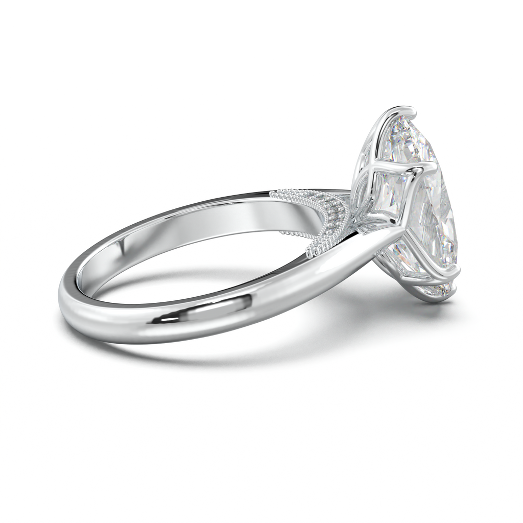 Oval Tulip Setting Hidden bridge Halo Engagement Ring