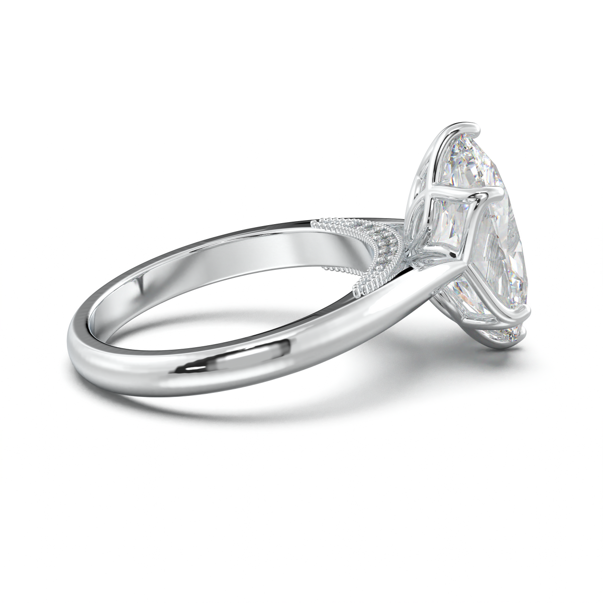 Oval Tulip Setting Hidden bridge Halo Engagement Ring