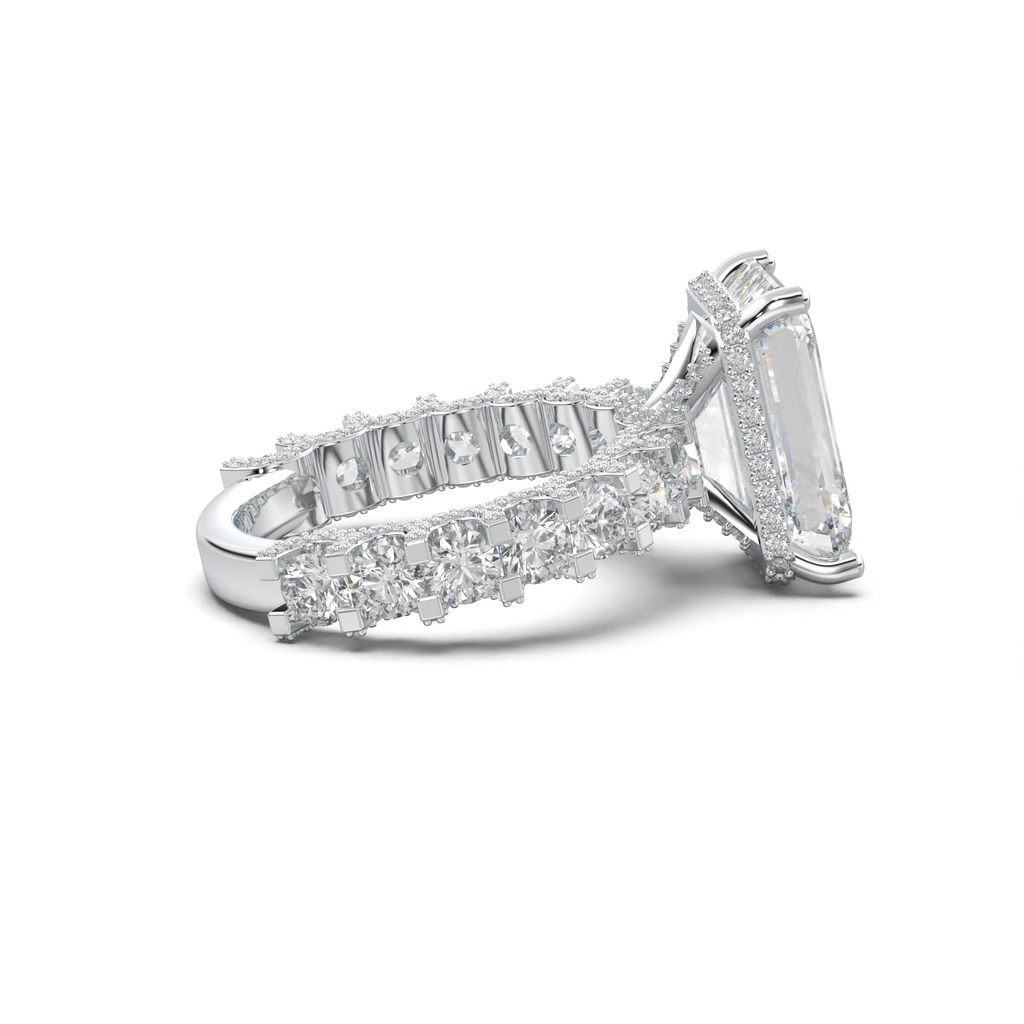 Emerald Diamond Band Engagement Ring