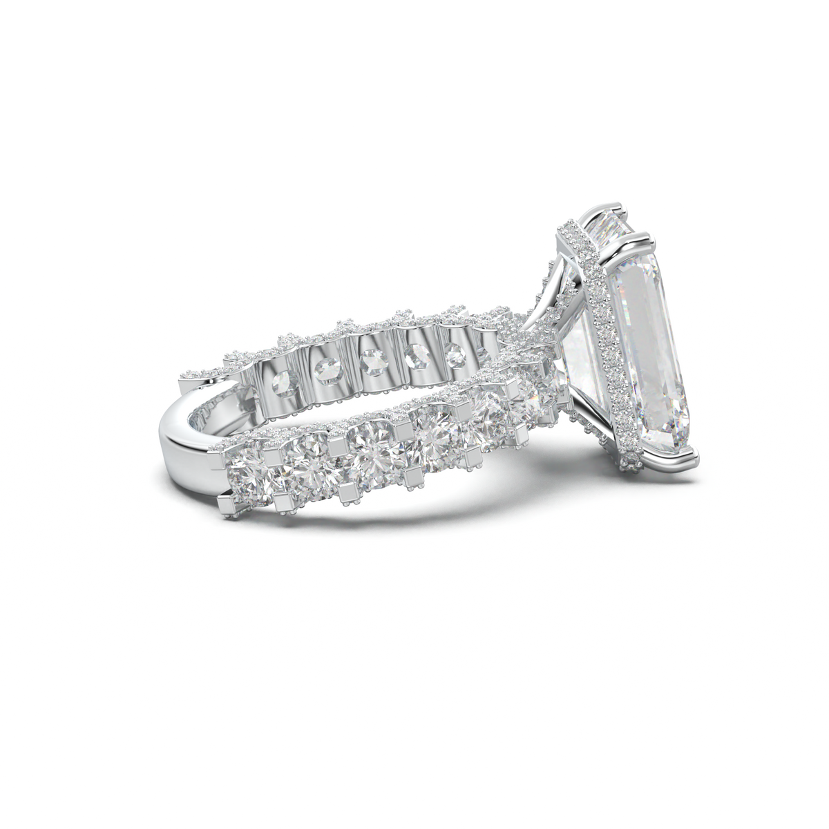 Emerald Diamond Band Engagement Ring
