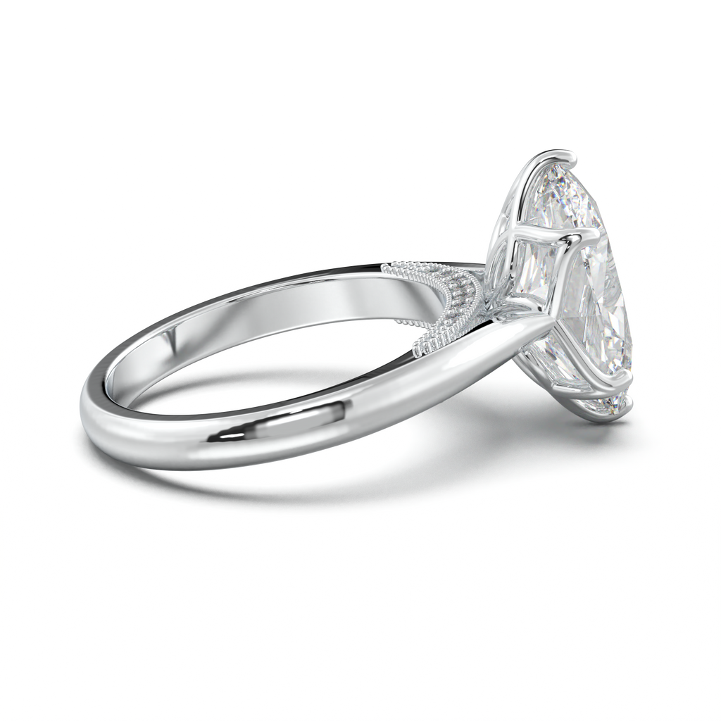 Oval Tulip Setting Hidden bridge Halo Engagement Ring