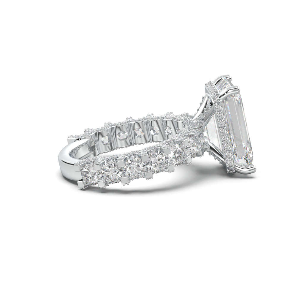 Emerald Diamond Band Engagement Ring