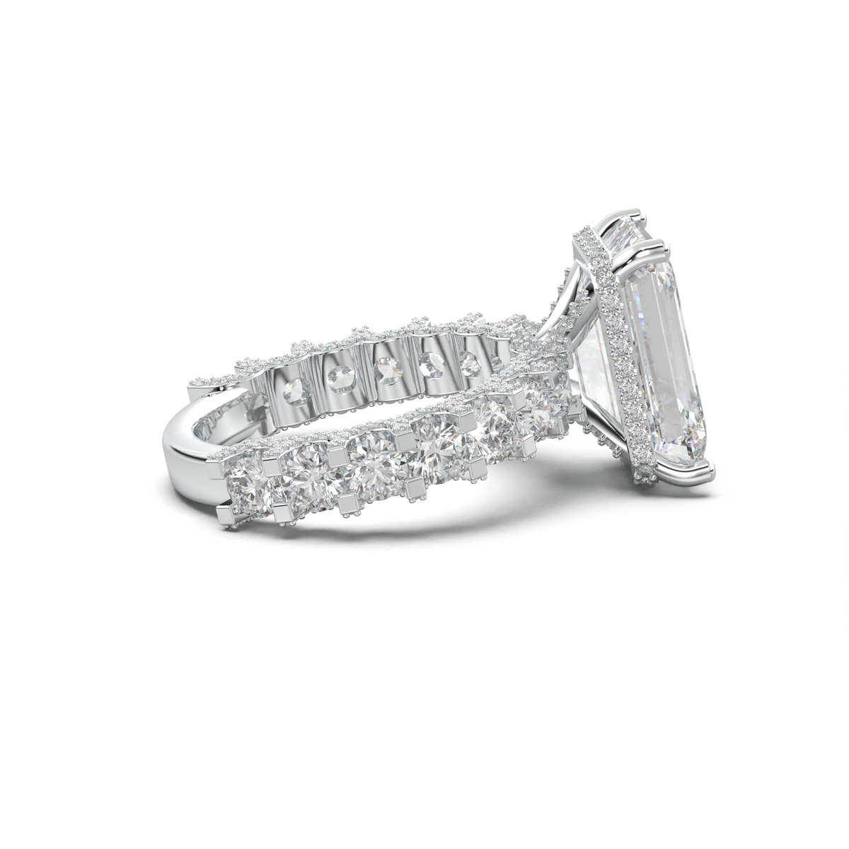 Emerald Diamond Band Engagement Ring