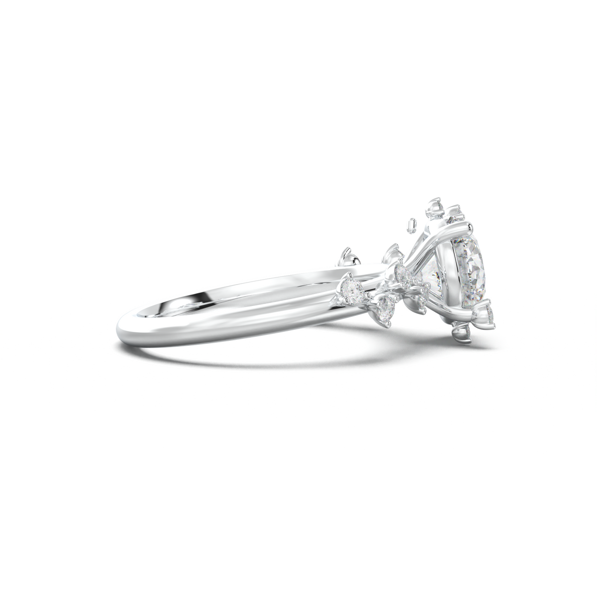 Round Botanical Accent Engagement Ring