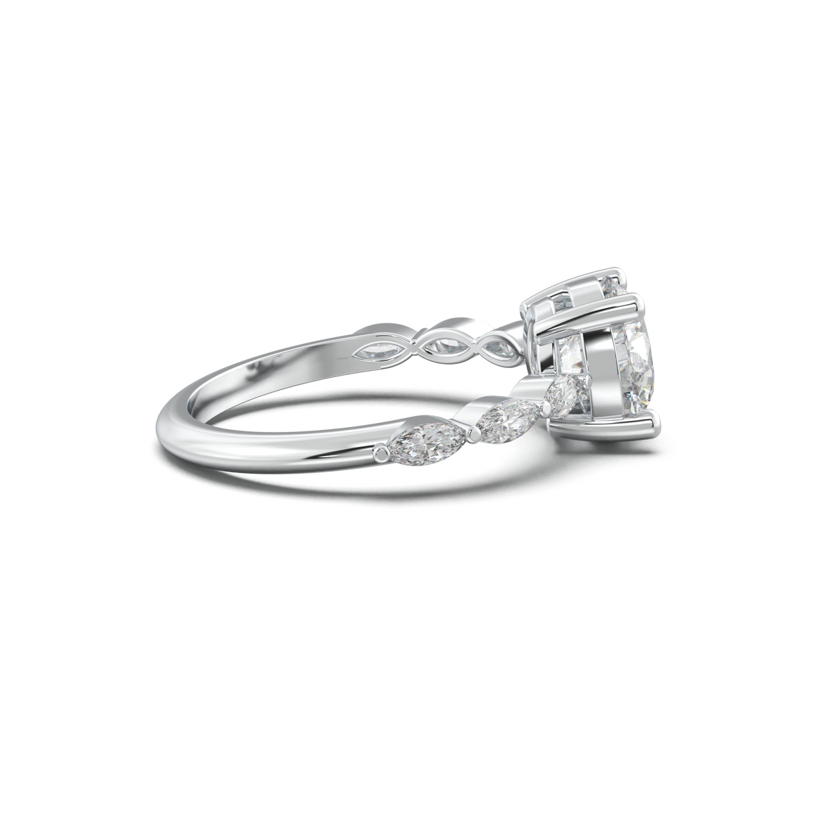 Round Marquise Side-Stone Engagement Ring