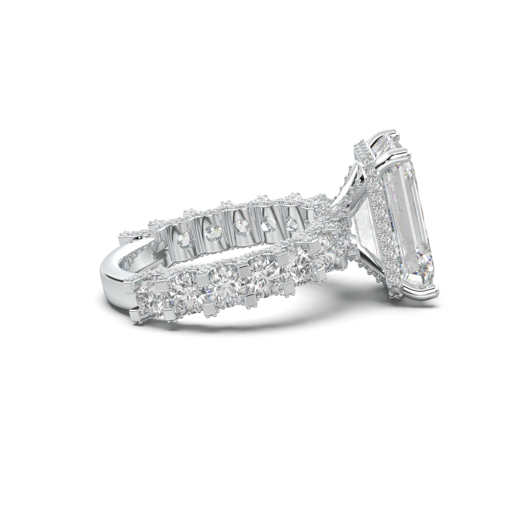 Emerald Diamond Band Engagement Ring