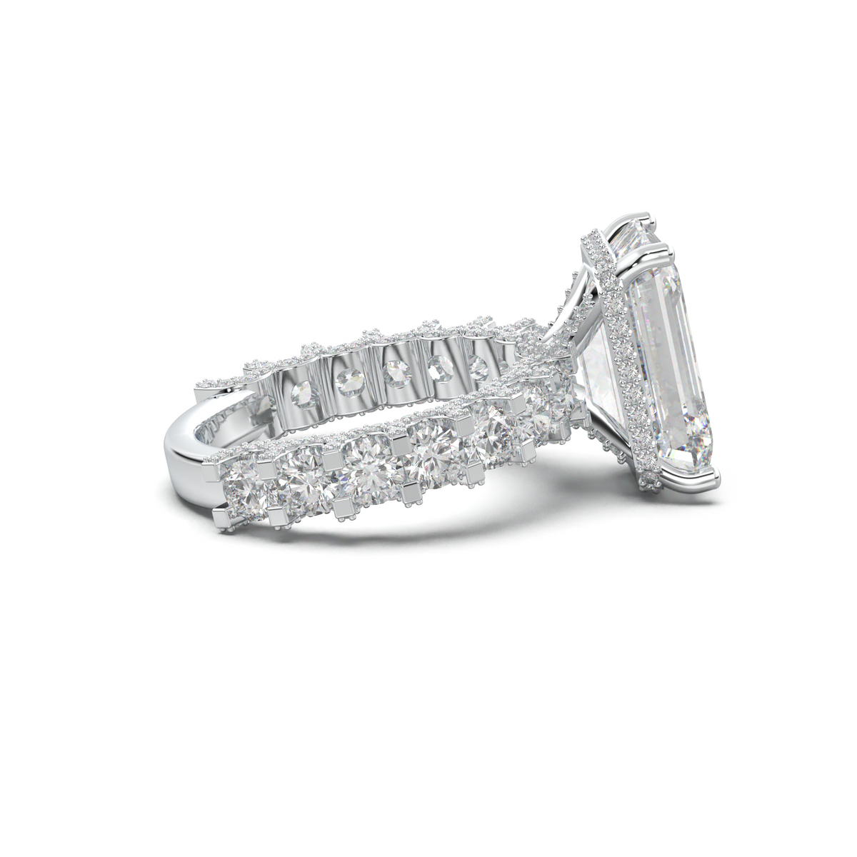 Emerald Diamond Band Engagement Ring