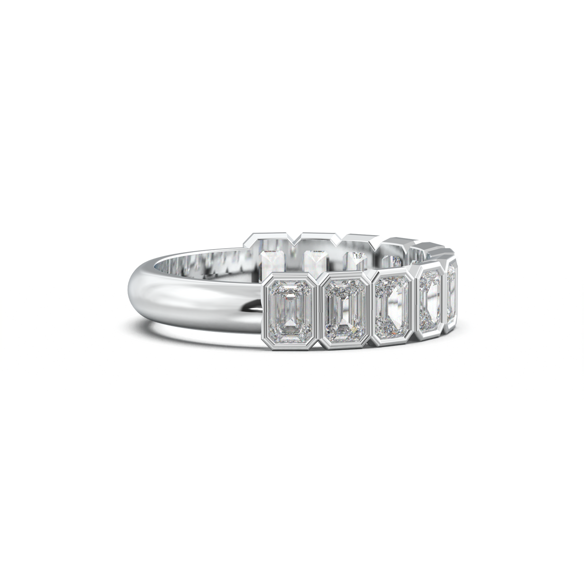 Emerald Bezel Half-Eternity Wedding Band