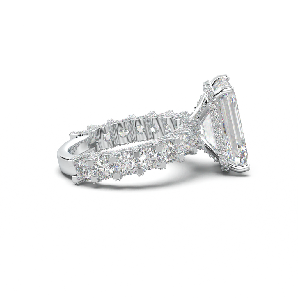Emerald Diamond Band Engagement Ring