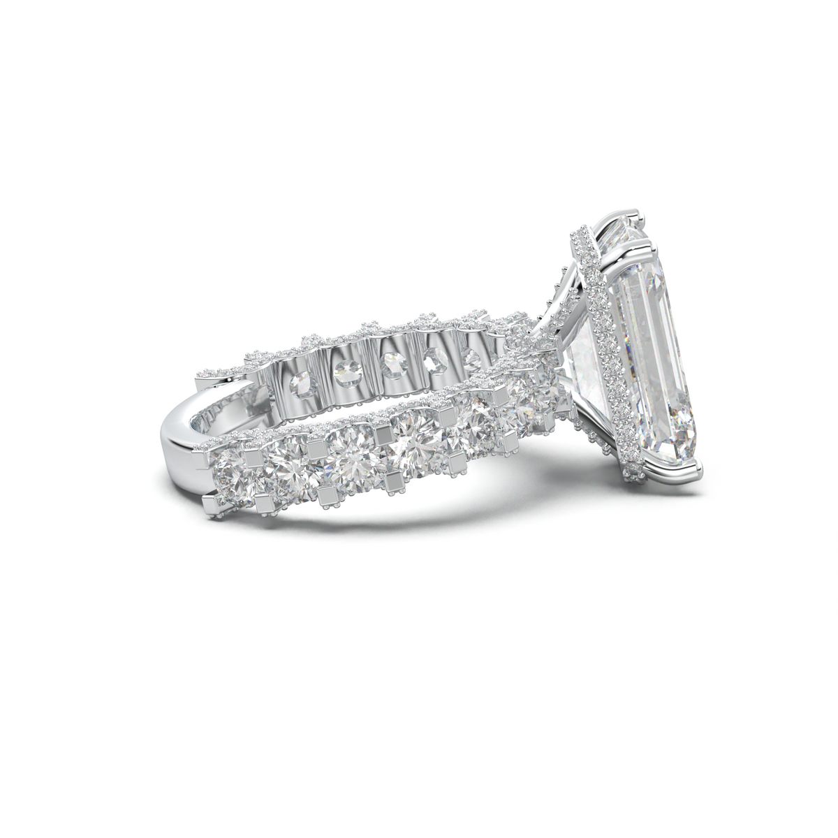 Emerald Diamond Band Engagement Ring