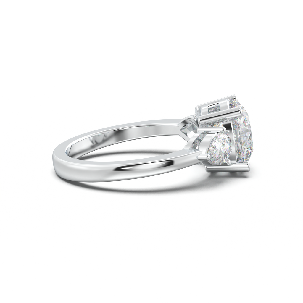 Round Pear Three-Stone Engagement Ring