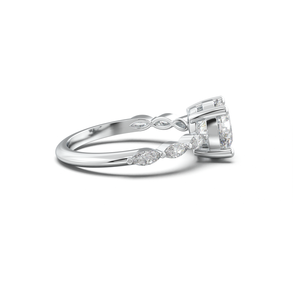 Round Marquise Side-Stone Engagement Ring
