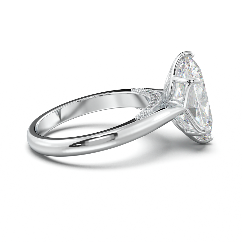 Oval Tulip Setting Hidden bridge Halo Engagement Ring