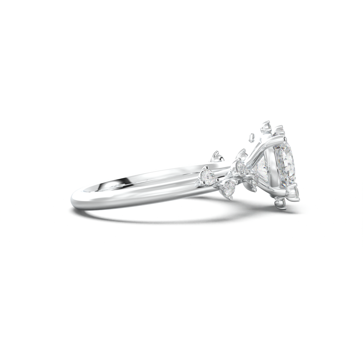 Round Botanical Accent Engagement Ring