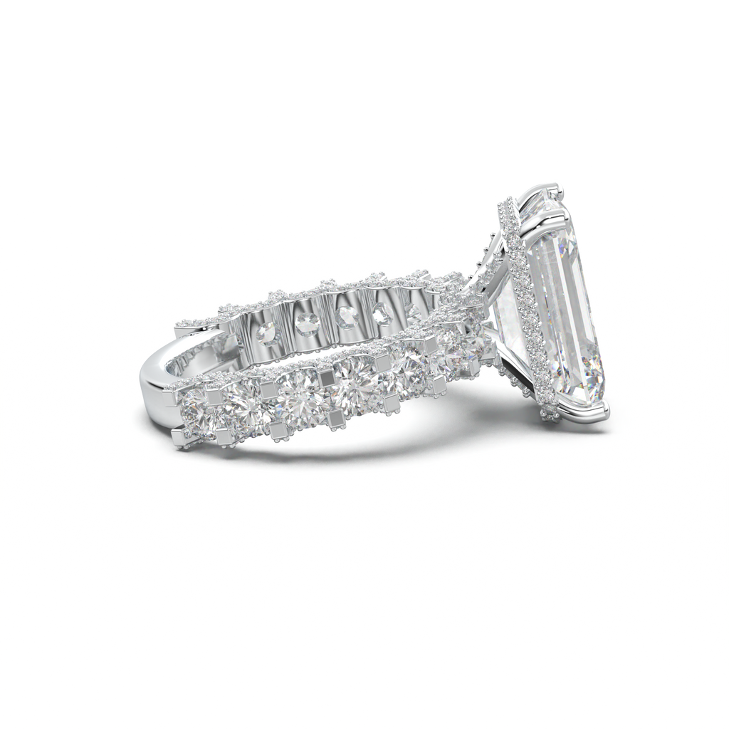 Emerald Diamond Band Engagement Ring