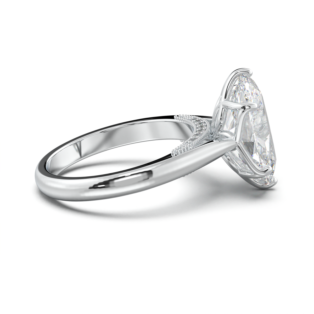 Oval Tulip Setting Hidden bridge Halo Engagement Ring