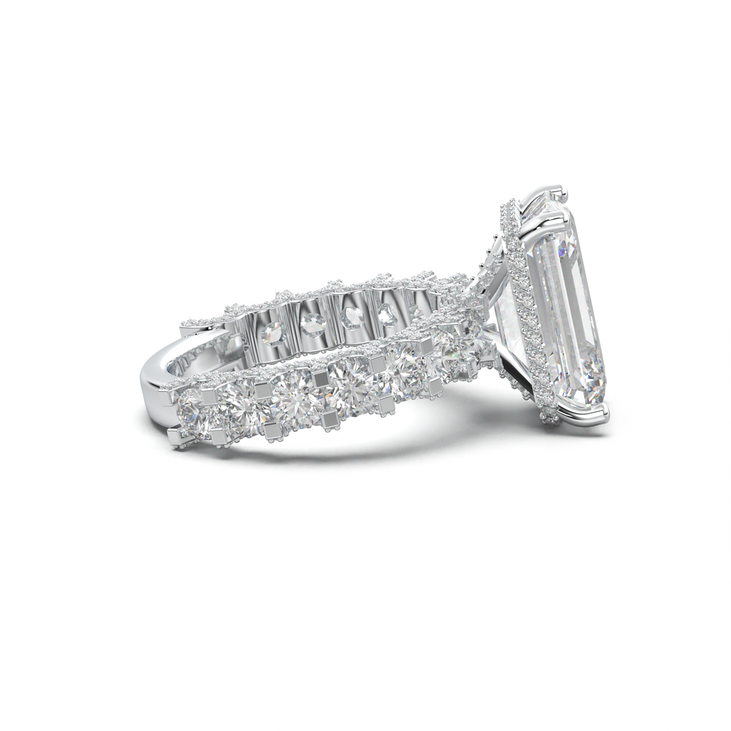 Emerald Diamond Band Engagement Ring