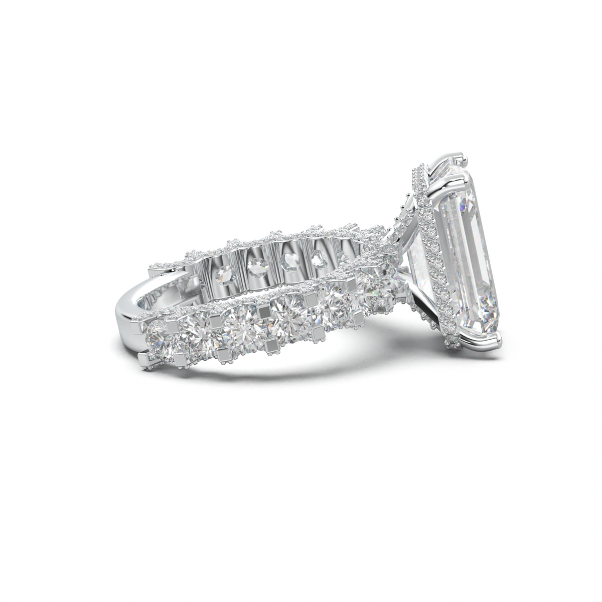 Emerald Diamond Band Engagement Ring