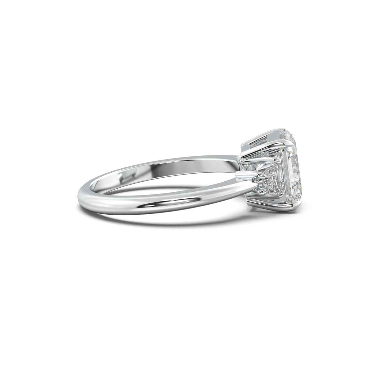Asscher Baguette Three-Stone Engagement Ring