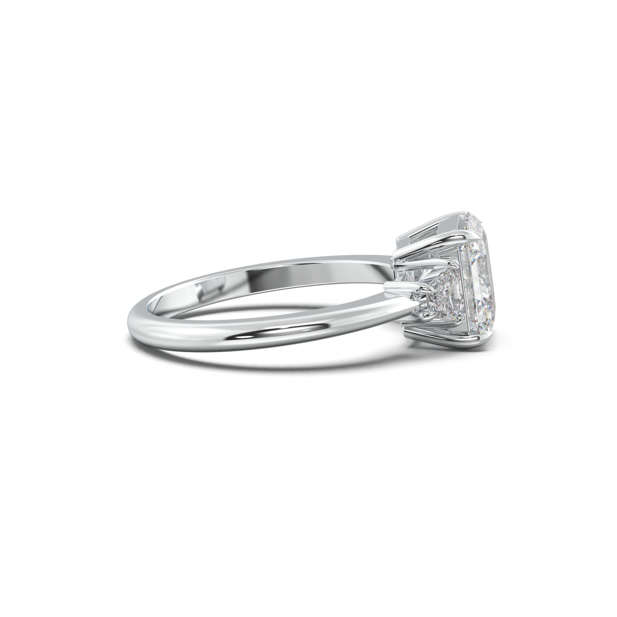 Asscher Baguette Three-Stone Engagement Ring