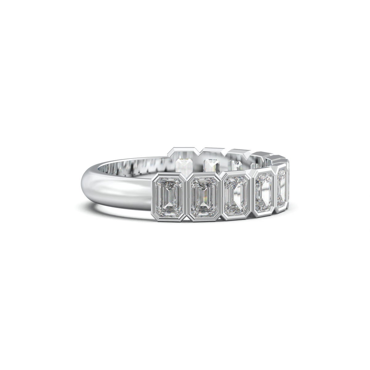 Emerald Bezel Half-Eternity Wedding Band