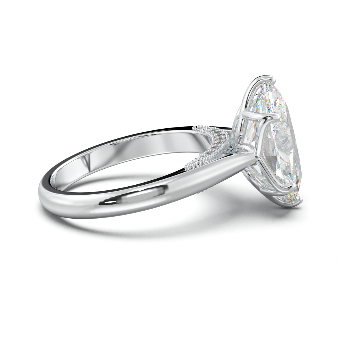 Oval Tulip Setting Hidden bridge Halo Engagement Ring